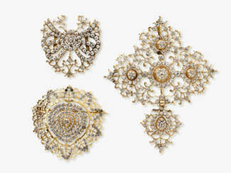 A cross pendant, clasp and brooch with rhinestones. Probably France, circa 1760