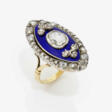 Ring mit Diamanten und blauem Transluzidemail. Frankreich, um 1800 - Jetzt bei der Auktion