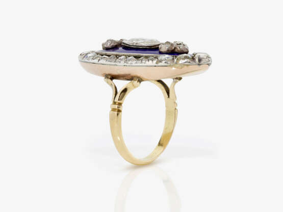 Ring mit Diamanten und blauem Transluzidemail. Frankreich, um 1800 - Foto 3