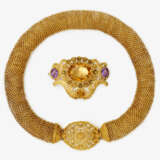 A necklace with filigree clasp and brooch with citrines and amethysts. Probably France, circa 1820 - 1830 - photo 1