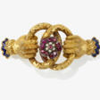 A brooch with two hands with garnets, seed pearls and enamel. Circa 1850 - Now at the auction