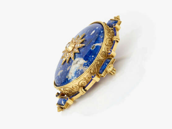 Brosche mit Lapislazuli und Diamantrosen. Frankreich, um 1870 - Foto 2