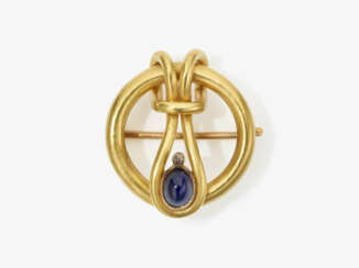 A brooch with sapphire and diamond. Saint Petersburg, circa 1900, FABERGÉ, Meister August Wilhelm Holmström