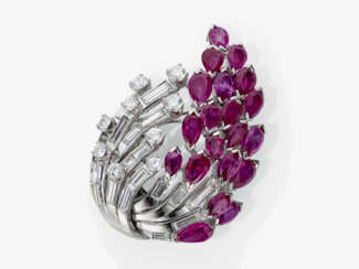 A vine brooch with rubies and diamonds. Germany, 1960s-1970s