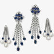 A pair of transformable jewel drop earrings decorated with sapphires, brilliant-cut diamonds and pendilia that can be changed. Germany, Southern Germany, 1970s - Maintenant aux enchères