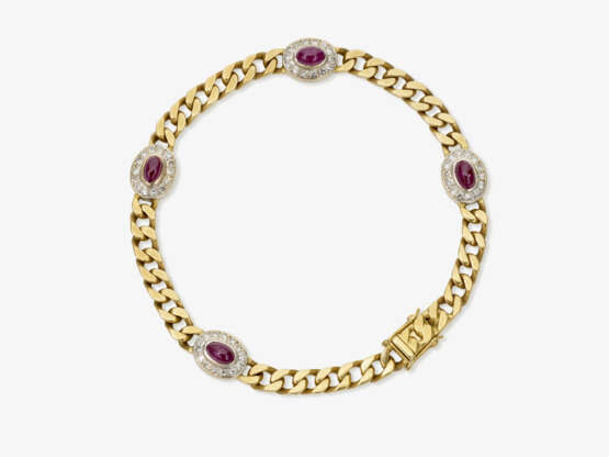 A flat curb bracelet with octagonal diamonds and rubies. Germany, 1991 - photo 1