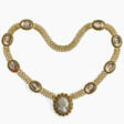 München circa 1818. A necklace with chalcedony gem and eight lockets with miniature portraits - Сейчас на аукционе