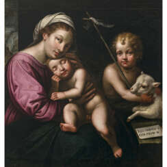 Italien 17. Jh.. Madonna mit schlafendem Jesuskind und dem Johannesknaben