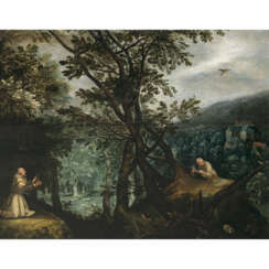 Flämisch 1st half of the 17th century. Landscape with Saint Francis speaking to the birds