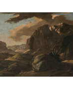 Salvator Rosa. Italien (Salvator Rosa, 1615 Arenella - 1673 Rom, Umkreis?) 17th century. Rocky landscape with hikers