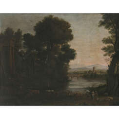 Claude Gellée, gen. Claude Lorrain, Art des. Antique-like shoreline landscape with figures