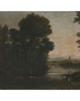 Claude Gellée, gen. Claude Lorrain, Art des. Antique-like shoreline landscape with figures