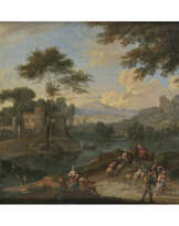 Italien (?) 18th century. River landscape with figures