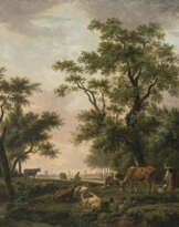 Balthasar Paul Ommeganck. Summer landscape with grazing cattle and peasant woman