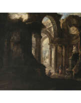 Italien (?) 18th century. Landscape with ruin and figures