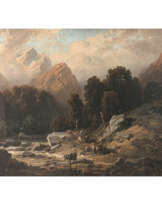 August Seidel. Mountain landscape with herders and herd