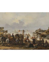 Tadeusz Rybkowski. Market scene with horse-drawn carts