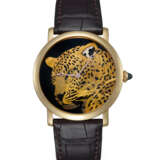 CARTIER, D'ART ROTONDE DE CARTIER, A RARE AND ATTRACTIVE LIMITED EDITION GOLD WRISTWATCH WITH A DAMASCENED PANTHER MOTIF DIAL - фото 1