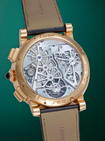 CARTIER, ROTONDE DE CARTIER EARTH AND MOON, AN EXTREMELY RARE LIMITED EDITION GOLD TOURBILLON WRISTWATCH WITH ON-DEMAND METEORITE MOONPHASE DISPLAY - photo 3