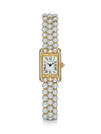 CARTIER, TANK LOUIS REF. 1360 1, AN ATTRACTIVE GOLD QUARTZ WRISTWATCH WITH PEARL AND GOLD BRACELET - photo 1