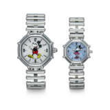 GERALD GENTA, A SET OF TWO (HIS AND HERS) OCTAGONAL STAINLESS STEEL WRISTWATCHES WITH MOTHER OF PEARL DIALS FEATURING MINNIE AND MICKEY MOUSE - photo 1