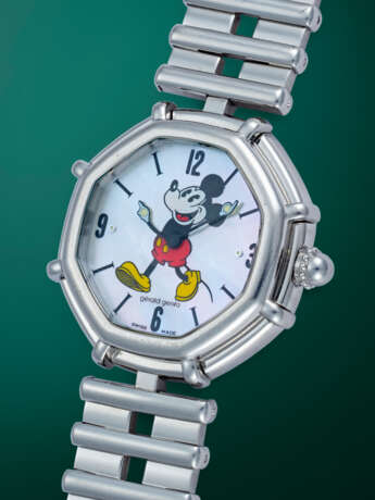 GERALD GENTA, A SET OF TWO (HIS AND HERS) OCTAGONAL STAINLESS STEEL WRISTWATCHES WITH MOTHER OF PEARL DIALS FEATURING MINNIE AND MICKEY MOUSE - photo 2