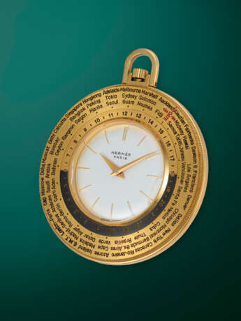 HERMES, WORLDTIME, A FINE GILT BRASS WORLD TIME POCKET WATCH - photo 2