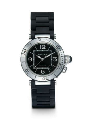 CARTIER, PASHA REF. 2790, A STEEL AUTOMATIC WRISTWATCH WITH BLACK RUBBERISED STEEL BRACELET - фото 1