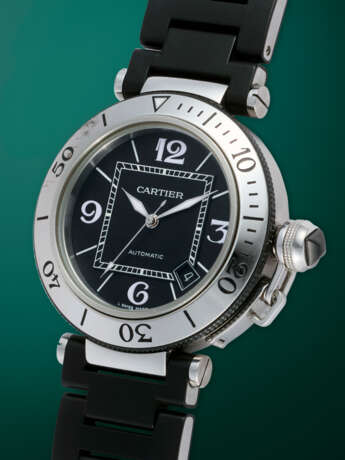 CARTIER, PASHA REF. 2790, A STEEL AUTOMATIC WRISTWATCH WITH BLACK RUBBERISED STEEL BRACELET - фото 2