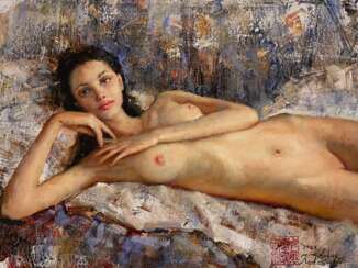 Gicl&eacute;e print on canvas, Brunette nude, 2023, by Kartashov Andrey, Russia, 21st century. 1 of 50 limited prints.