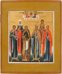 A FINE ICON SHOWING A SELECTION OF SIX FAMILY PATRON SAINTS