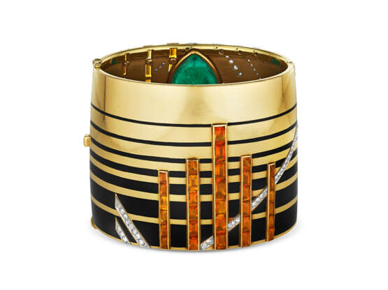 GEORGES FOUQUET ART DECO MULTI-GEM AND ENAMEL BANGLE BRACELET - photo 4