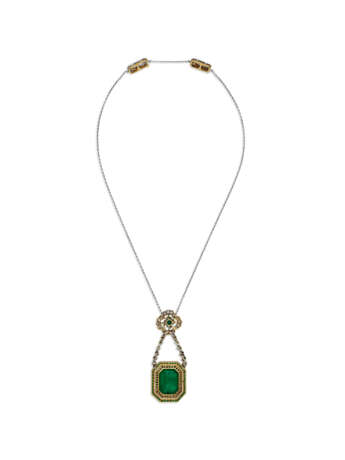 EMERALD, DIAMOND AND PEARL PENDANT-NECKLACE - фото 4