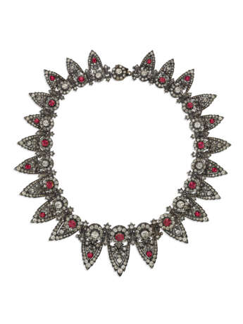 A FINE ANTIQUE RUBY AND DIAMOND NECKLACE-TIARA - photo 1