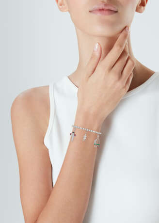 CARTIER ART DECO DIAMOND AND MULTI-GEM CHARM BRACELET - photo 2