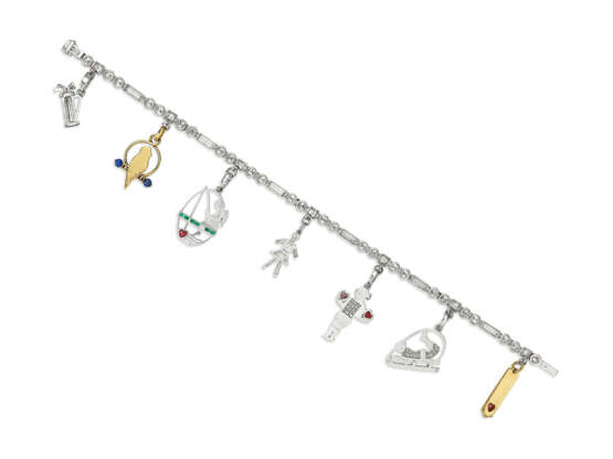 CARTIER ART DECO DIAMOND AND MULTI-GEM CHARM BRACELET - photo 3