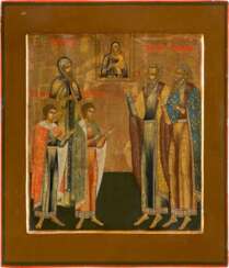 AN ICON SHOWING THE MOTHER OF GOD OF TOLGA AND FIVE SELECTED SAINTS