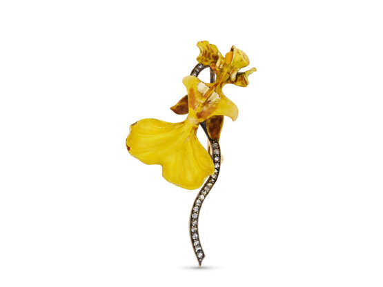 TIFFANY & CO., PAULDING FARNHAM ANTIQUE ENAMEL AND DIAMOND ORCHID BROOCH - photo 1