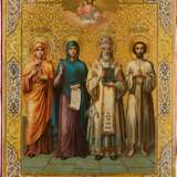 A LARGE ICON SHOWING STS. MARIA MAGDALENE, PARASKEVA, DMITRI OF ROSTOV AND ST. ALEXI, THE MAN OF GOD - фото 1