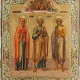 A SIGNED ICON SHOWING THREE SELECTED SAINTS - Foto 1