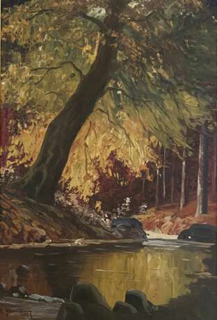 Paysage d&amp;39;automne &eacute;cole scandinave milieu du XXe si&egrave;cle. oil painting 20th century - Foto 3