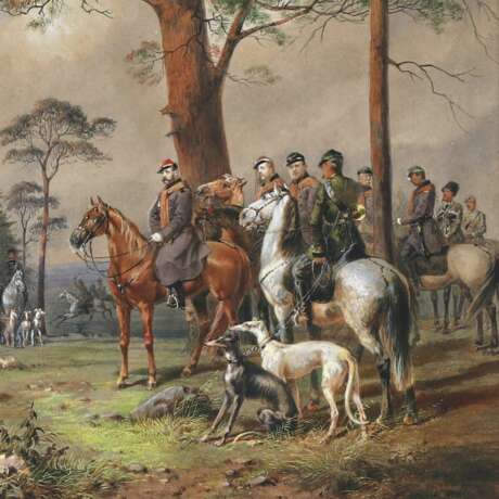 M.&nbsp;A. Zichy. Aquarelle. Chasse aux chevaux d`Alexandre II pr&egrave;s de Saint-Petersbourg. watercolor realism Mid-19th century - Foto 4