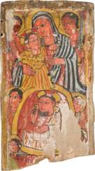 A FRAGMENT OF A COPTIC TRIPTYCH SHOWING THE MOTHER OF GOD AND SELECTED SAINTS