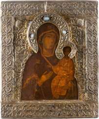 AN ICON OF THE SMOLENSKAYA MOTHER OF GOD WITH SILVER RIZA