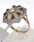 Overview. Gold and platinum ring with diamonds and chalcedony