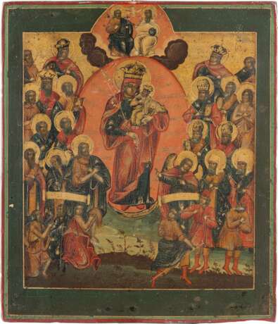 AN ICON SHOWING THE MOTHER OF GOD 'JOY TO ALL WHO GRIEVE' WITH SILVER-GILT OKLAD - фото 2