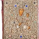 AN ICON SHOWING THE SMOLENSKAYA MOTHER OF GOD WITH EMBROIDERED OKLAD - photo 1