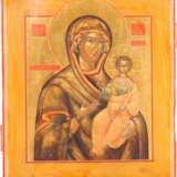 AN ICON SHOWING THE SMOLENSKAYA MOTHER OF GOD WITH EMBROIDERED OKLAD - photo 2