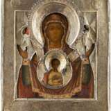 AN ICON OF THE MOTHER OF GOD OF THE SIGN WITH SILVER-GILT RIZA - фото 1