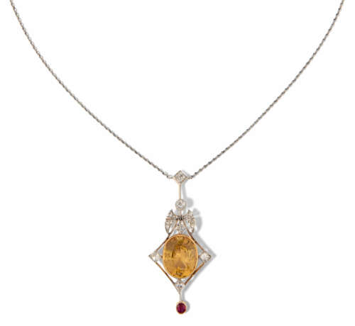 Saphir-Rubin-Diamant-Anhänger mit Kette - photo 1